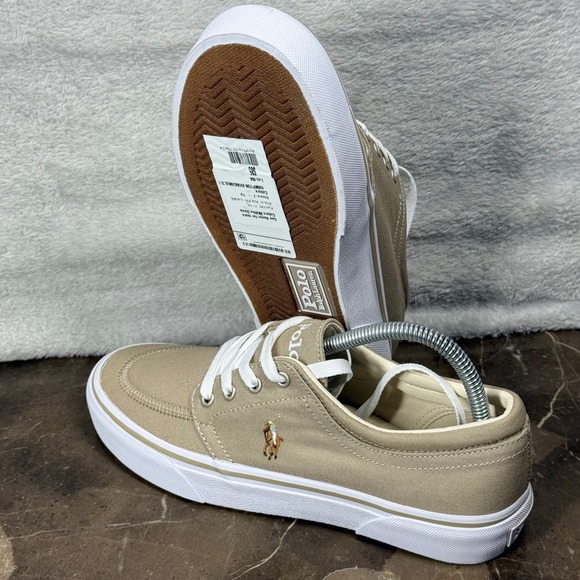 Polo Ralph Lauren Faxon X Khaki Canvas Sneakers Shoes Size 7 NWOB - Picture 1 of 11